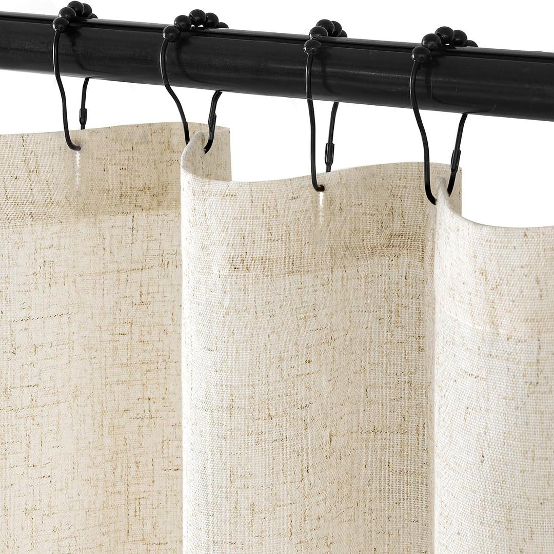MIULEE Linen Shower Curtain with 12 Metal Hooks Washable Country Boho Farmhouse Heavy Buttonhole Fabric Shower Curtain Set Thick Cloth Neutral Waterproof Curtains for Bathroom W72*L72, Natural