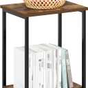Furinno Simplistic 2-Tier Metal Frame Side Table, Amber Pine, 1-Pack, Metal Frame