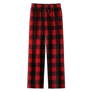 Pajama Pants for Boys Girls, Thick Flannel Kids Plaid Pajamas Lounge Pj Bottoms with Drawstring Pockets for Sleepwear Black and Red Buffalo Plaid, 14-16 Years