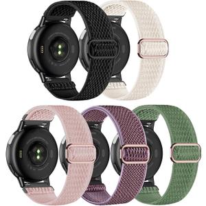 5 Pack Stretchy Nylon Bands Compatible with Garmin Vivoactive 5/Vivoactive 6/Forerunner 55/165 Watch,20mm Soft Elastic Adjustable Replacement Sport Straps for Garmin Venu Sq 2 Women Men