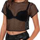 Womens Sheer Mesh Top Fishnet T Shirts Short Sleeve See Through Casual Crop Tops, (Small)
