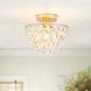 Luupyia Gold Crystal Chandelier Small, Mini Ceiling Light Modern Flush Mount Crystal Chandelier Hallway Overhead Light Fixtures Ceiling for Hallway Bedroom Hall Living Room E26
