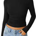 Trendy Queen Womens Long Sleeve Shirts Crop Tops Fall Fashion 2025 Going Out Basic Winter Clothes (Medium, Black)