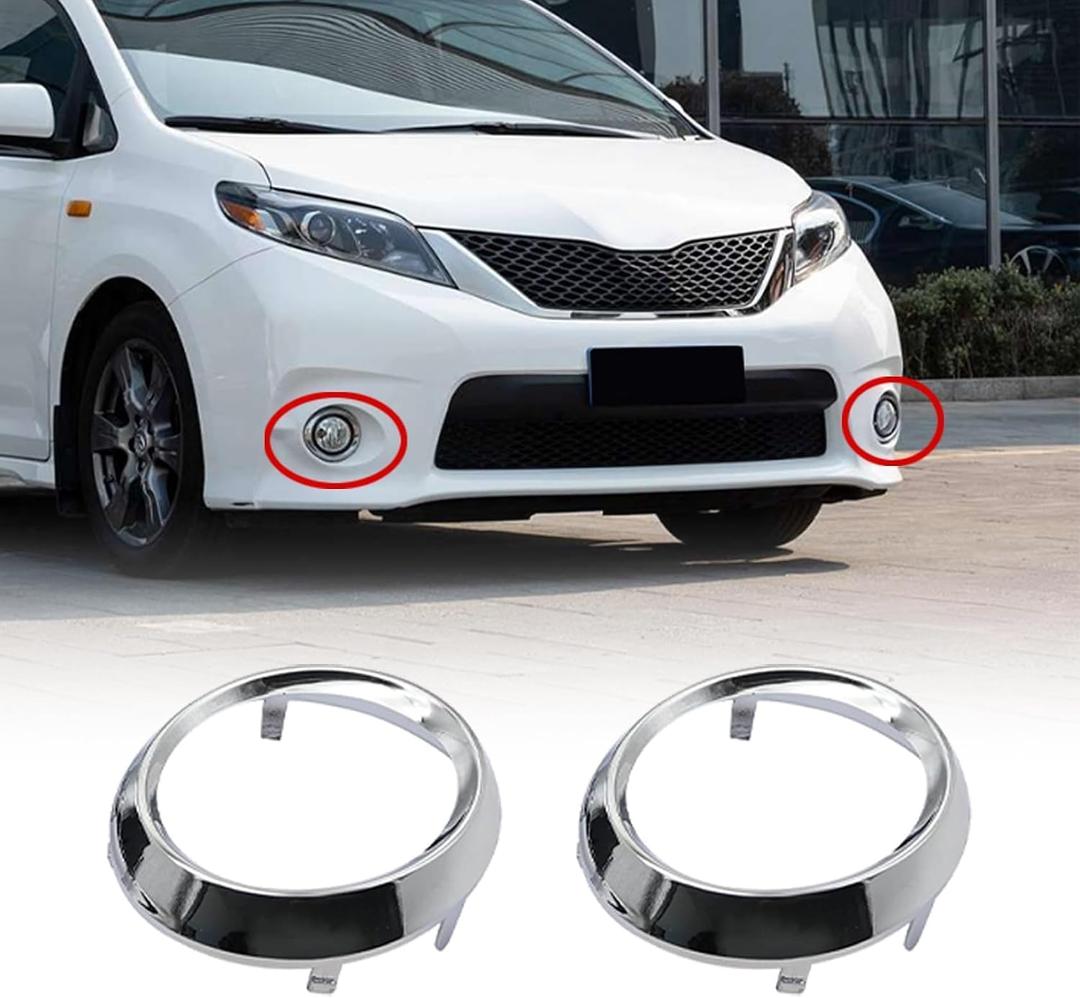FZJDSD 1 Pair Fog Light Lamp Bezel Cover 52713-08020 52712-08020 Compatible with Toyota Sienna SE 2011 2012 2013 2014 2015 2016 2017 Fog Light Lamp Bezel Cover Chrome Trim Rings # TO1038150 TO1039150