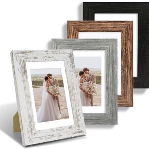 5x7 Picture Frame Set of 4, Made of Real Glass and Multicolour Wooden Frame, 5 by 7 Photo for Wall or Tabletop - Display Picture 4x6 with Mat or 5x7 Without Mat
