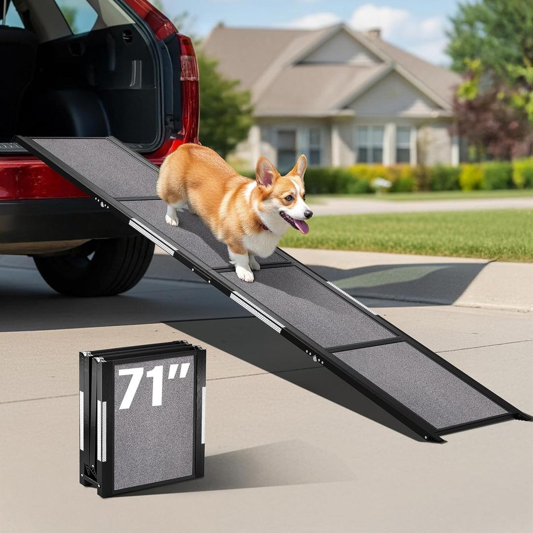 Portable Dog Ramp for Car  Foldable Dog Car Ramp for Truck, SUV, High Bed & Sofa with Anti-Slip Feet & Traction Carpet  Small to Large Breeds (71" Long & 17" Wide)