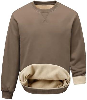 PLEPAN Men's Fleece Lined Crewneck Sweatshirts Fleece Cotton Pullover Casual Basic Thermal Sweater Winter S