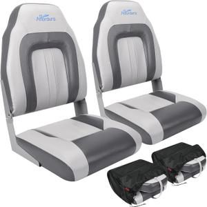 Affordura Boat Seat for Boats with 2 Storage Bags High Back Folding Boat Seat Boat Fold Down Seat (2 Packs), Charcoal