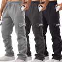 Cargo Pants for Men 3 Pack Relaxed Fit Mens Joggers with Pockets,Fleece Hiking Tactical Workout Pants Casual (Medium, Black, Dark Gray, Light Gray)