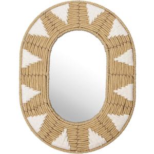 Briful Bohomain Wall Mirror Oval Decorative Mirror Seagrass Wall-Mounted Mirror Farmhouse Home Dcor, Hanging Wall Art for Living Room Bedroom Dining Room, Size-16.54''x12.6'' (Brown and White)