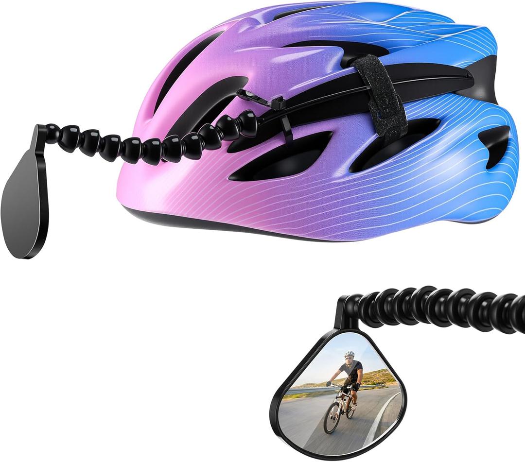 Bike Helmet Mirror for Cycling, 360 Adjustable Flat Rear View for Helmet, Lightweight Bicycle Mirror for Biking, Fits Vented Helmets, MTB Long Distance Road Use, Cycling Safety Accessory (Black)