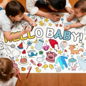 Zyloon Hello Baby Giant Coloring Poster Painting Tablecover 30" x 72" Inch Jumbo Coloring Poster for Welcome Baby Party Art DIY Drawing for Gender Reveals