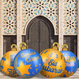 Jetec 4 Pcs Eid Mubarak PVC Inflatable Balls 24 Inch Large Ramadan Kareem Mosque Inflated Ornaments Decorative Balls Outdoor Muslim Ramadan Mubarak Blow Ball Decorations for Party Porch Yard Decor