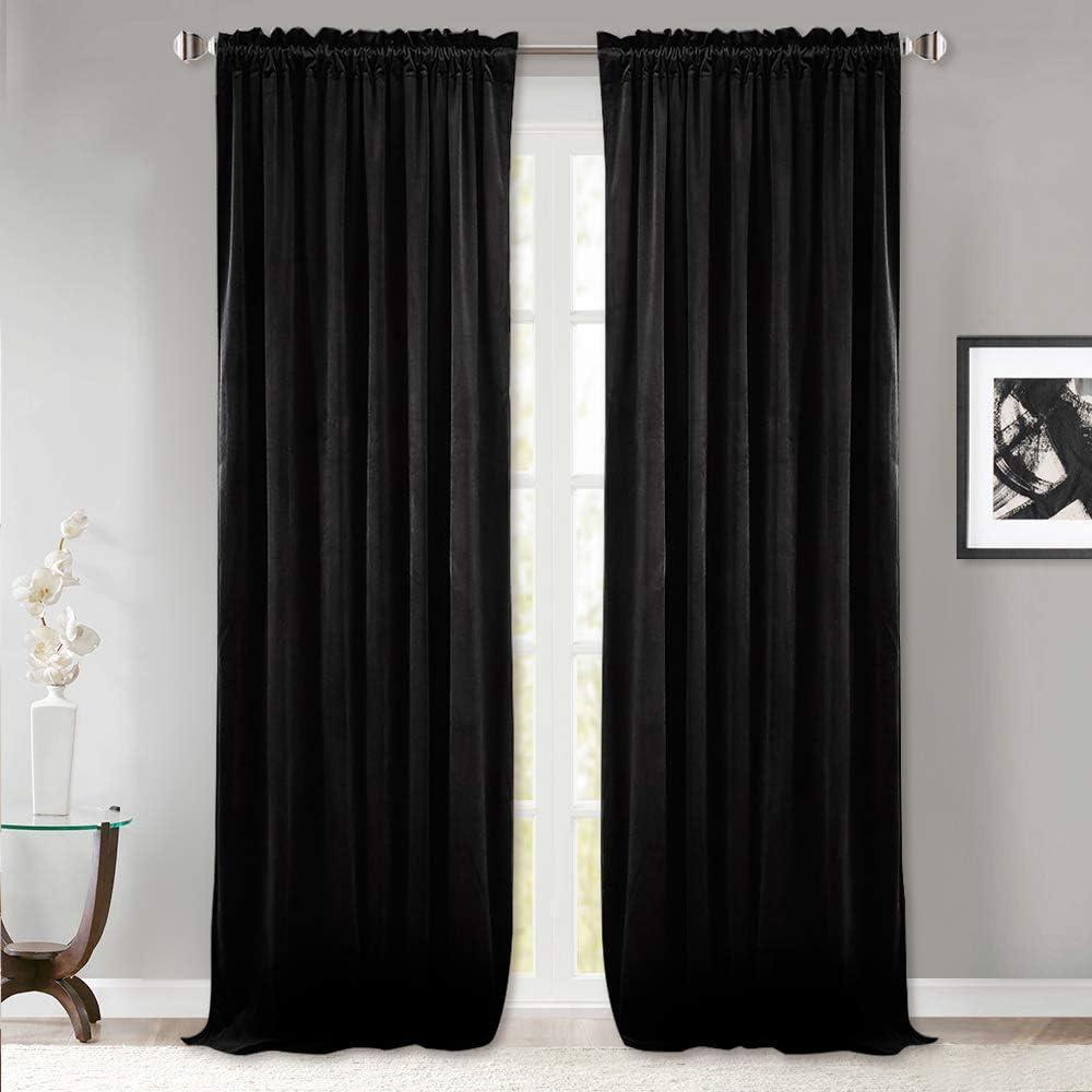 StangH Black Velvet Curtains 96 inches Long - Blackout Thermal Insulated Drapes Energy Smart Repel Summer Hot & Winter Cold Privacy Panels for Home Theater, Black, 52 x 96 inches, 2 Pcs (Neutral Series - Black)