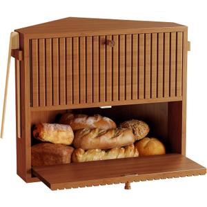 WOWLIVE Corner Bread Box for Kitchen Countertop, Large Vintage Bread Storage Container Bin for Homemade Bread, Double Layer Farmhouse Bread Holder for Kitchen, Cabinet, Pantry (Caramel, Medium)