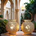 TRIROCKS Set of 2 Moroccan Style Metal Table Lamp 7'' High Battery Powered Cordless Lamp with LED Fairy Lights Bulb Perfect for Home Living Room Parties Tabletop Indoors (White)