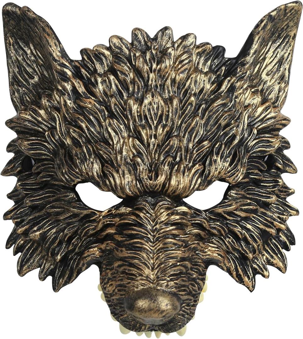MCJC Halloween Wolf Mask, Werewolf Half Face Costume Mask,Masquerade Accessory (Gold)