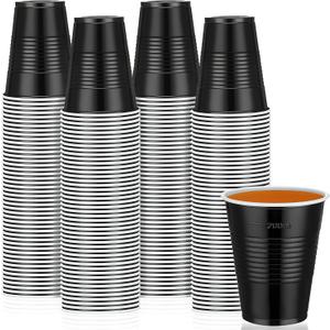 Yinkin 100 Pcs 9oz Halloween Disposable Plastic Cups Cold Drinking Cups for Birthday Party Wedding Wine Coffee Halloween Thanksgiving Christmas(Black)