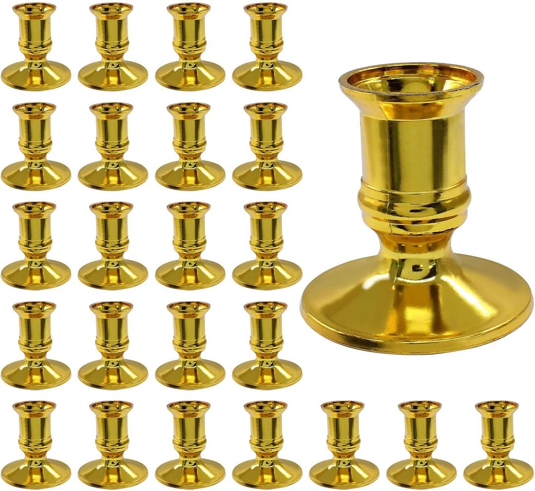 Hordion 24Pcs Taper Candle Holder Gold Plastic Candlestick Holders Decorative Table Centerpiece for Wedding Candlelight Dinner Bridal Showers Party Decor