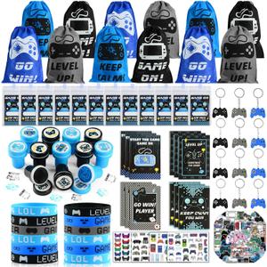 126 PCS Video Game Party Favors, Gaming Birthday Party Favors with Drawstring Bags VIP Pass Tickets Stamper Keychain Notebook Game On Party Favor Bags Gamer Party Supplies for Kids Adult