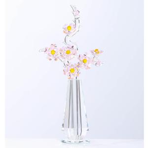 Pink Cherry Blossom Crystal Flowers with Stems - Glass Flowers with Vases Japanese Cherry Gifts Decor for Wife Girlfriend Women - Crystal Collectible Home Table Decor for Valentines Wedding Gifts