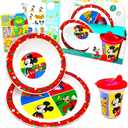 Mickey Mouse Dinnerware Set - Bundle of 3 Pc Disney Dinner Plate, Bowl, Cup, Stickers, More | Mickey Mouse Flatware Set for Babies, Kids and Toddlers