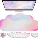 JIKIOU Large Cloud Mouse Pad Waterproof with Cloud Keyboard Wrist Pad and Cloud Mouse Wrist Pad Set, Ergonomic Computer Desk Wrist Support Mousepad for Keyboard and Mouse 35.4x15.7in Rainbow