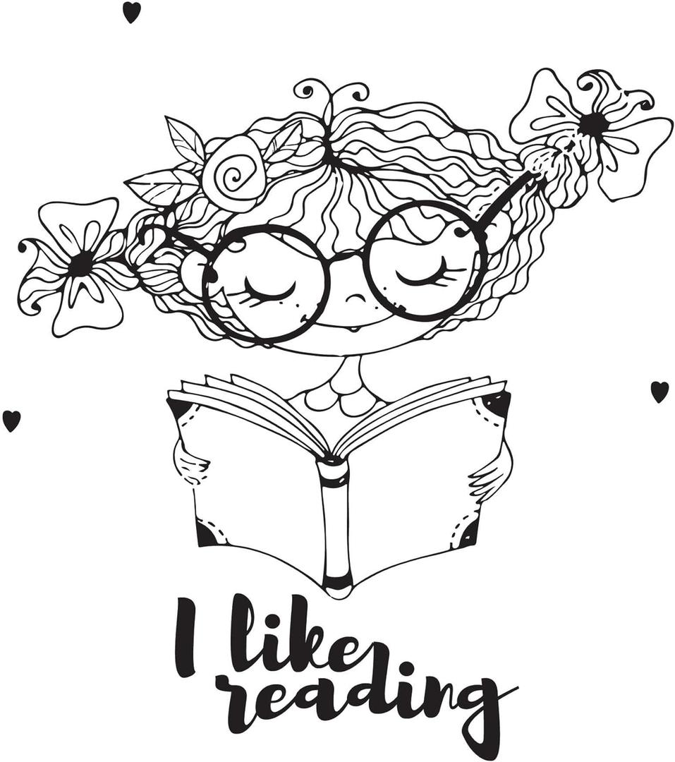 Children I Like Reading Adventurous Quote Wall Decal Decoration Cute Little Girl Happy Reading Bookish Book Lover Lasts Years and Easily Removable - Size: 27 in(W) x 30 in(H)