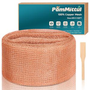 Copper Mesh Rodent Control, 4in x 90ft Rustproof Pure Copper Mesh Roll for Slug Snail Mice Control, Ideal for Blocking Holes in Walls Vents, Plus Packing Tool for Easy Installation