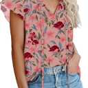 Dokotoo Ladies Summer Floral Printed Shirt for Women V Neck Dressy Summer Chiffon T Shirts Bohemian Tops Tunic Blouses (Small, Black)