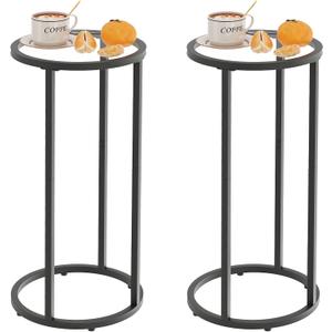 Easy Paws Round Side Table, Glass C Shaped Table, Couch End Table, Tempered Glass Snack Table with Metal Frame, Sofa Couch Bedside Table, TV Tray Table for Small Space (Black, 2pcs)