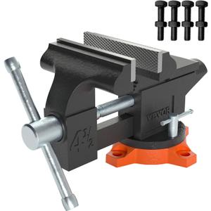 VEVOR Bench Vise, 4.5-inch Jaw Width 3.3-inch Jaw Opening, 240-Degree Swivel Locking Base Multipurpose Vise w/Anvil, Heavy Duty Cast Iron Workbench Vise w/Bolts & Nuts, for Drilling, Pipe Cutting