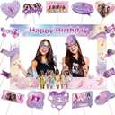 22Pcs Birthday Party Decorations Photo Booth Props Set 23.6x15.7in Photo Booth Frame with 21 Pcs Props Y2K Pink Purple Music Themed Party Props Kit for Birthday Decor Supplies