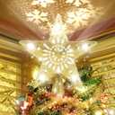 Christmas Tree Topper Star Lighted with Rotating Snowflake LED Projector, Gold Star 3D Glittered Christmas Xmas Tree Decorations Projector Angle Adjustable