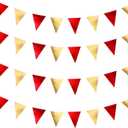 Zwiebeco 39Ft Red Gold Glitter Fabric Bunting Triangle Flags Hanging Cotton Pennant Banner for Birthday Wedding Engagement Graduation New Year Xmas Party Home Garden Decorations Supplies