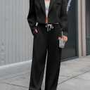 Fisoew Women's 2 Piece Outfits Casual Crop Blazer Jackets Loose Wide Leg Pants Fall Dressy Business Work Suit Sets (Black)