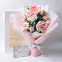 Crochet Flower Bouquet, Handmade Knitted Rose Faux Crochet Flowers for Home Decor Valentines Day Anniversary Weddings Birthdays Mothers Day, Includes Gift Bag and Greeting Card (Rose) (Light Pink)