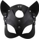 Masquerade Leather Cat Mask Costume Animal Half Face Mask Cosplay Halloween Party Costumes Accessory for Women Ladies (Black)