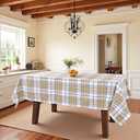 Lintex Summer Beige Plaid Cotton Tablecloth, 60 x 102 Inch Rectangle, Washable Indoor Outdoor Fabric Table Cover, Farmhouse Woven Table Linen for Kitchen Dining, Patio BBQ Picnic