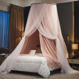 Bed Canopy for Girls & Adults, Round Dome Lace Princess Canopies Netting, Elegant Double Layer Bed Canopy Drapes for Decoration, Playing,Reading,Sleepping (Pink)