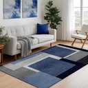 3x5 Area Rug Bedroom, Black Grey White Modern Geometry Area Rugs, Soft Machine Washable Contemporary Floor Carpet for Indoor, Non-Slip Square Low Pile Area Mat for Office Kitchen Decor