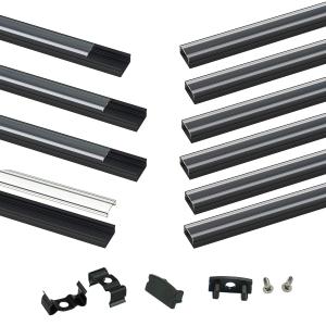 Muzata 10Pack 3.3FT/1M LED Channel Black Aluminum U Shape LED Strip Channel with Transparent Clear Cover Easy Installation with Paper User Manual U1SW BT 1M