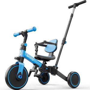 besrey 4 in 1 Toddler Bike, Toddler Tricycle for 1-3 Year Old, Trike with Push Handle, Backrest and Safety Belt, Birthday Gifts and Toys for Boys and Girls, Balance Bike (Blue)