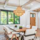 Wood Beaded Rattan Chandelier Boho Hand Woven Pendant Light 6-Lights Adjustable Coastal Pendant Lighting Fixtures for Dining Living Room Kitchen Hallway, Dia 20, UL Listed