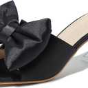 Heiyom Women's Bow Clear Heels Slippers Dress Sandals Square Toe Stiletto Mules Slip on Wedding Prom Shoes, Size 46