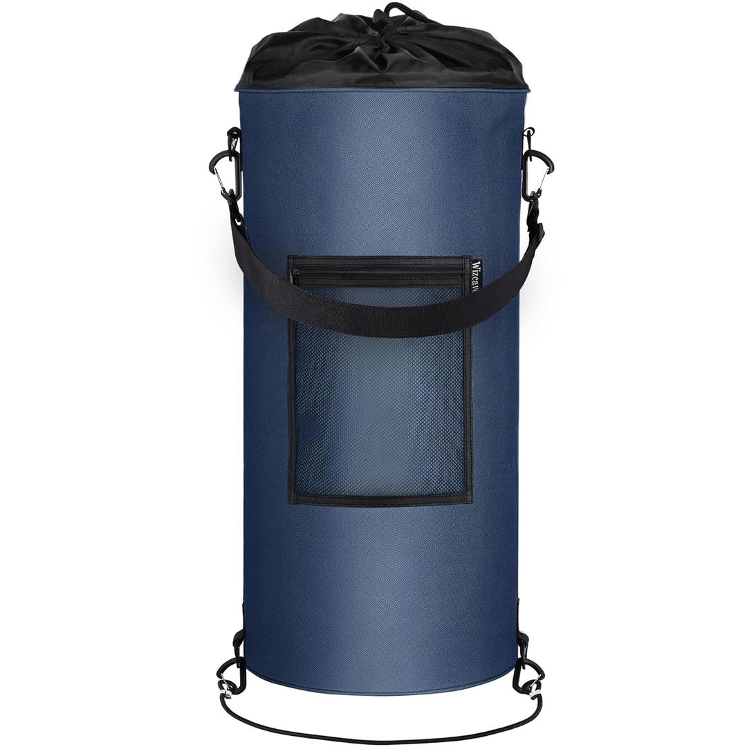 Boat Trash Can, Wizcave Leakproof Boat Trash Bag, Portable Pontoon Boat Accessories for Storage, Reusable Boat Garbage Can with Clips fits 10-13 Gal Garbage Bags, Boating, Camping, RV, Kayak, Navy Blue