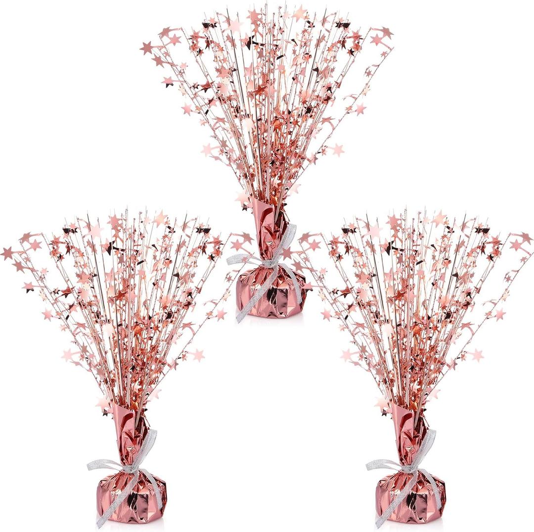 Crowye 3 Pieces Metallic Foil Spray Centerpiece Valentine's Day Table Decoration Party Star Burst Centerpieces Fall Table Decor for Birthday New Year 2026 Party Holiday(Rose Gold)