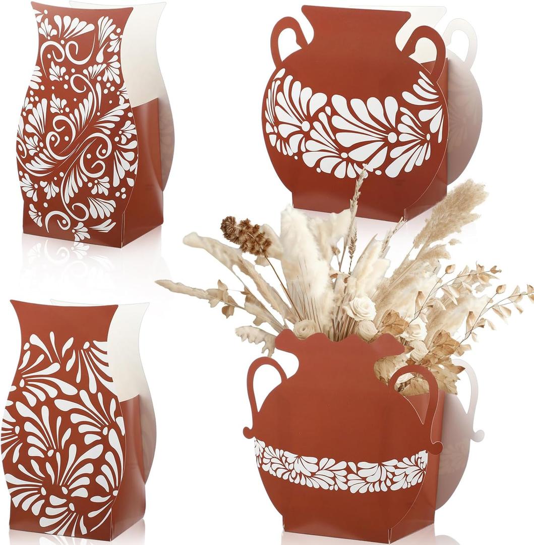 Jingmore 12 Pcs Platos De Barro Mexicanos Cielito Lindo Fiesta Party Decoration Flower Vase Centerpiece Mexican Terracotta Clay Pottery Cinco De Mayo Decor for Tables(White Flower,Brown)