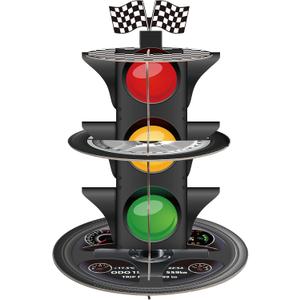 3-Tier Race Car Theme Cupcake Stand Racing Birthday Party Decoration Round Cardboard Cupcake Stand for Cars Birthday Decorations Race Car Party Supplies