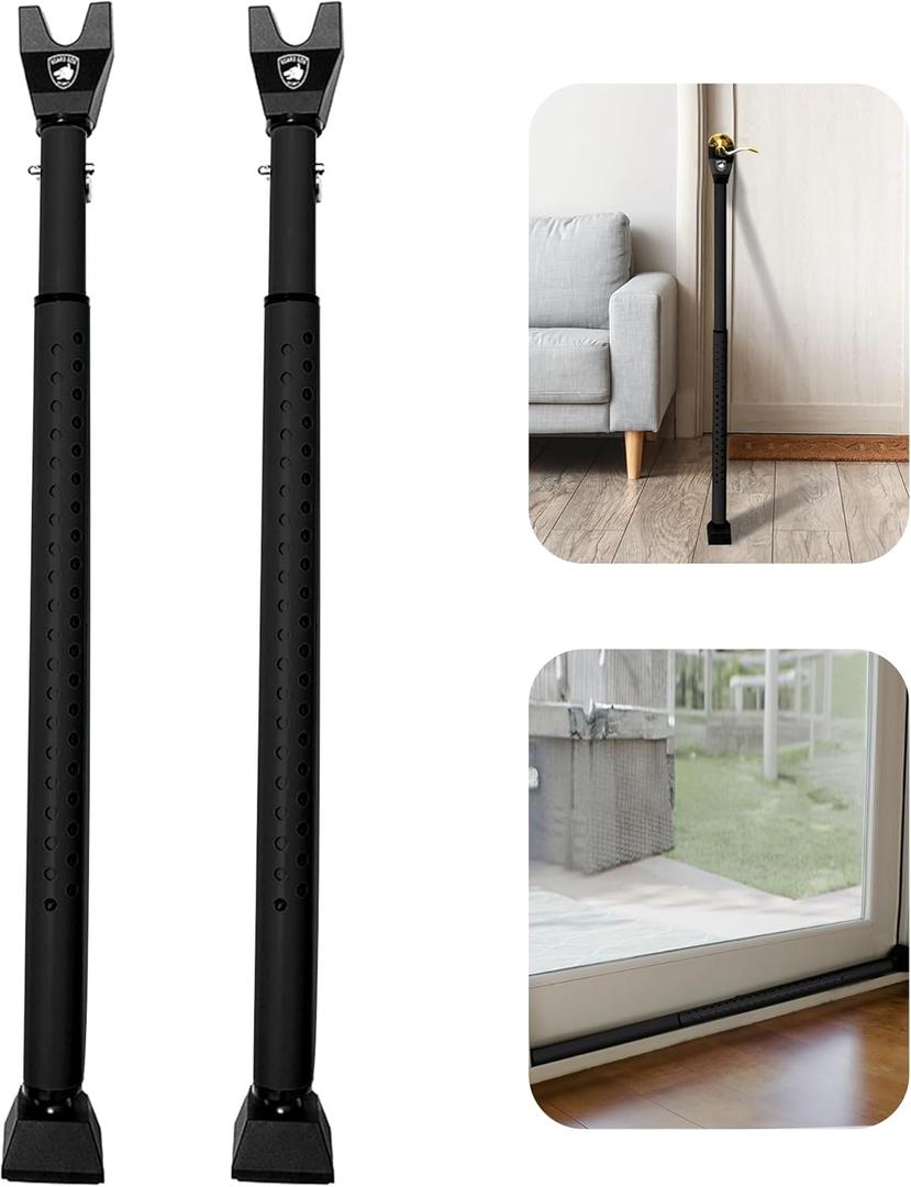 Sliding Door Security Bar, Door Jammer 2-in-1 Adjustable, Door Stoppers Security – 40 Different Adjustments, by Guard Dog Security, Black(Pack of 2)